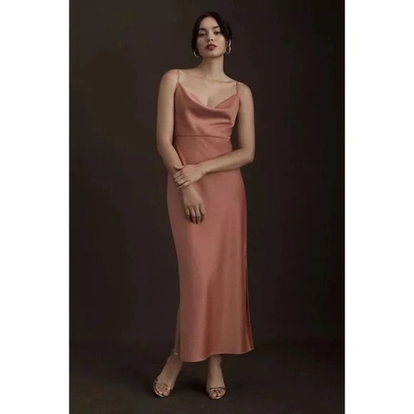 BHLDN Anthropologie Cali Satin Charmeuse Midi Slip Dress Sedona Sunset Size 2 - Picture 2 of 9
